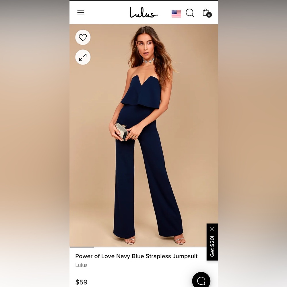 Lulu’s navy blue, strapless, jumpsuit, size L